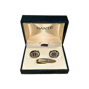 Dante Elderado Initial H Men's Vintage Gold-tone Tie Clip & Cufflink Set